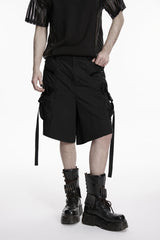 Black Buckled Men's Punk Shorts WIth Big Pocket - Product - 6