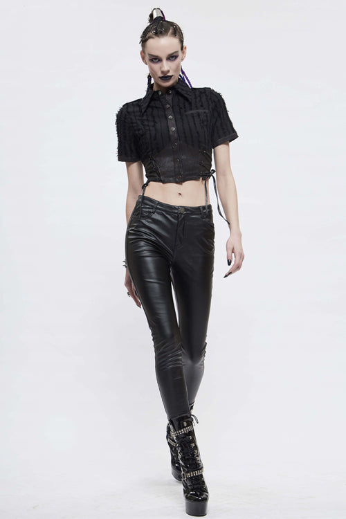 Black Tattered Short Sleeves Womens Punk Blouse - Product - 2