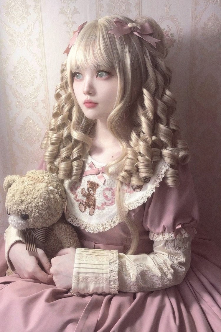 Bleached Walnut Blonde Sweet Lolita Roman Curls Pigtails Wig Set - Product - 3