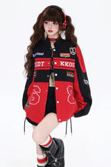 [Biker Girl] Long Sleeves Print Embroidery Zipper Detachable Jirai Kei Coat 3 Colors - Product - 3