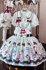Beige [Mystery Rabbit Tea Party] Sleeveless Print Bowknot Lace Sweet Lolita Strap Dress - Product - 3