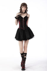 Wine Red Off Shoulder Lace Lace-Up Zippered Women's Gothic Strapless Graduation Dress - Wine-Red - 1