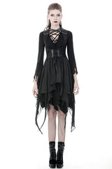 Black Chiffon Sleeveless Cut-Out Chest Irregular Hem Lace-Up Buckled Women's Punk Jacket - Product - 5