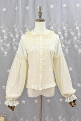 [Candy Stick] Doll Collar Long Lantern Sleeves Ruffled Lace Sweet Elegant Lolita Blouse 4 Colors - Apricot - 2