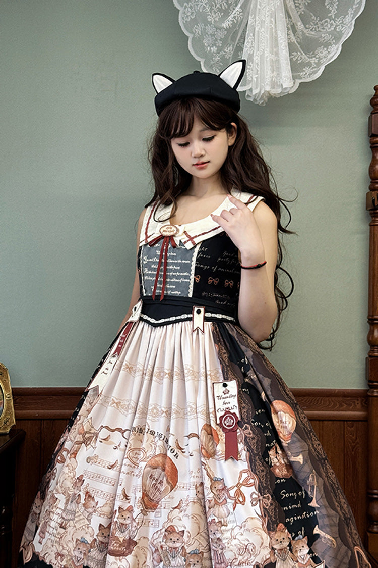 Black [Fox Band] Print Square Collar Bowknot Classic Lolita Jumper Dress - Product - 12