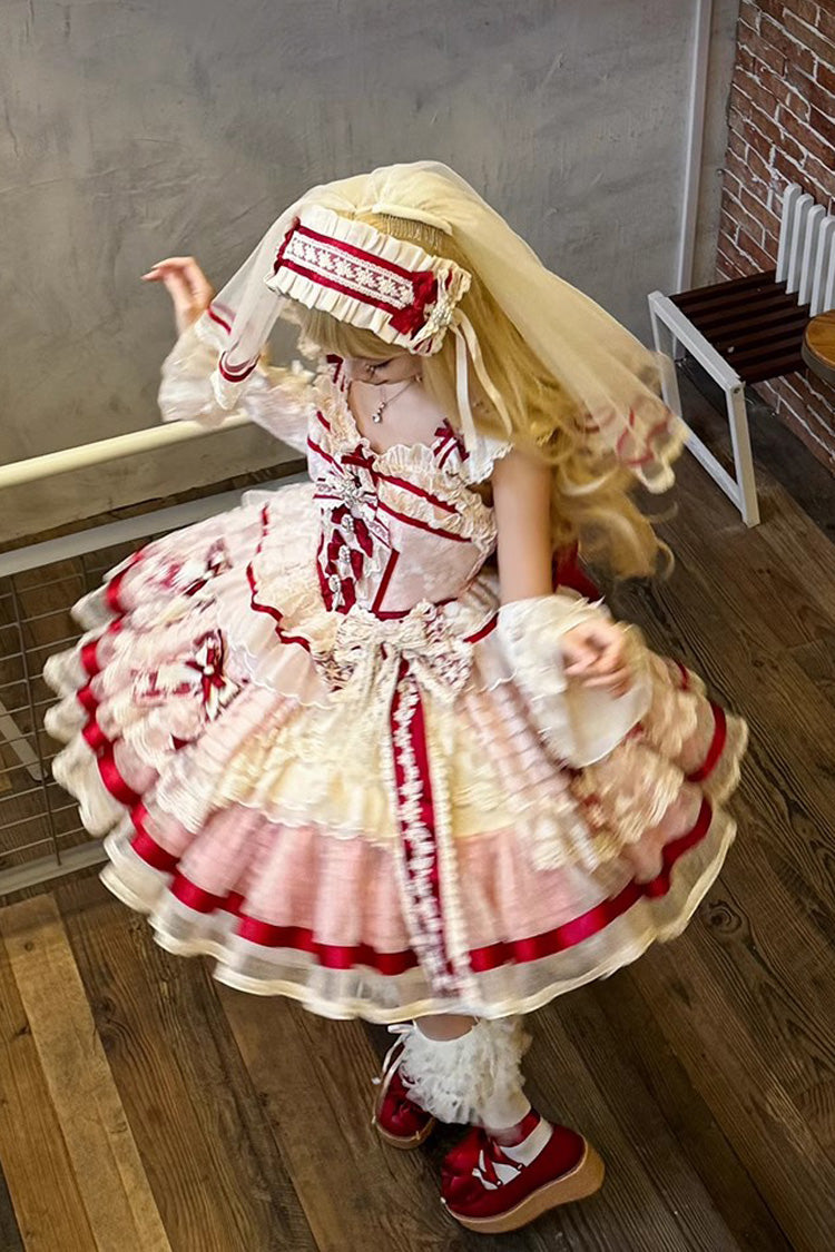 Pink [Moonstone] Sleeveless Ruffle Embroidery Bowknot Lace Fishbone Sweet Princess Lolita Dress - Product - 8