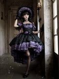 Purple & Black Gothic Underbust JSK Dress and Off-Shoulder Blouse Set front view