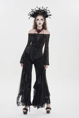 Black Embroidered Lace Women's Printed Mesh Floral Gothic Pants - Product - 2