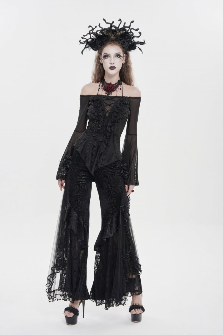 Black Embroidered Lace Women's Printed Mesh Floral Gothic Pants - Product - 2