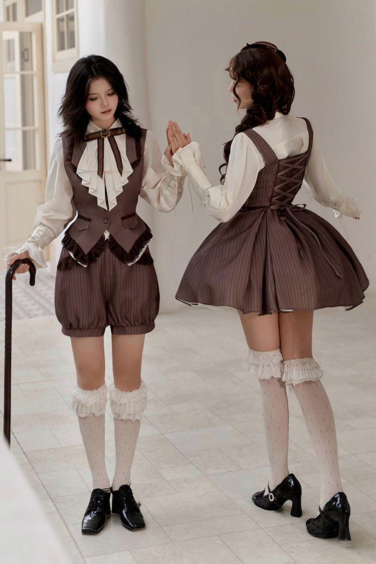 Brown [Manchester City's Past] Striped Print Ouji Fashion Prince Handsome Lolita Vest - Product - 9