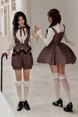 Brown [Manchester City's Past] Striped Print Ouji Fashion Prince Handsome Lolita Vest - Product - 9