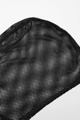 Black Sleeveless Irregular Hooded Mesh Eyelet Men's Punk Vest - Product - 5