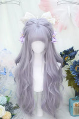 Light Purple Short Bangs Sweet Lolita Long Curly Wigs - Light Purple - 1