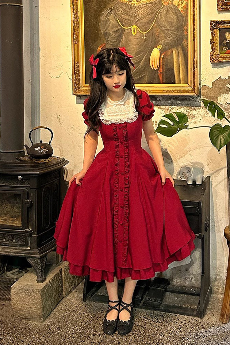 Wine Red Annie's Gift Short Sleeves Bowknot Sweet Lolita Dress (Plus Size Support) - Product - 2