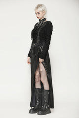 Black Leather Women's Punk Buckled Side Slit Irregular Hem Skirt - Product - 12