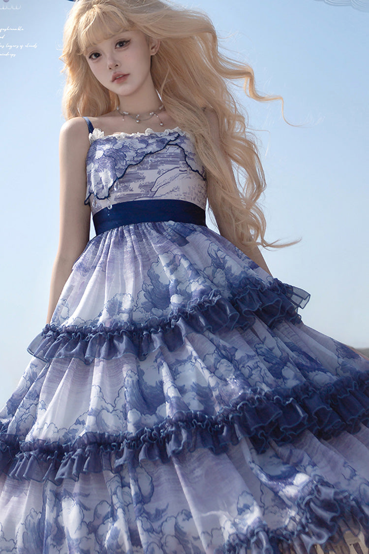 Multi-Color Multi-layer Cumulonimbus Print Ruffle Bowknot Sweet Lolita Jsk Dress - Product - 12