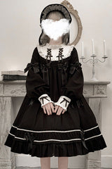 Black Bowknot Ruffled Long Sleeves Lolita OP Gothic Lolita Dress - Product - 2