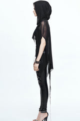 Black Mesh Wavy Sideline Long Women's Punk Hooded Bat Shawl - Product - 5