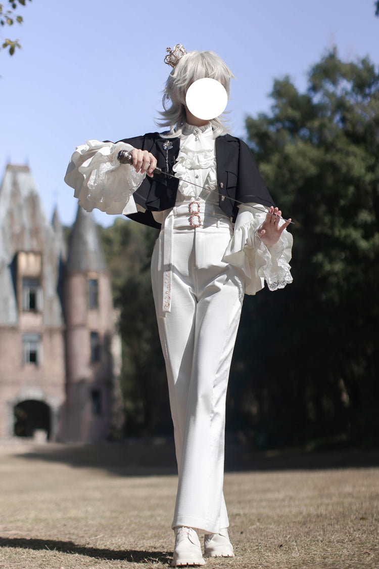 White [Day and Night Song] Long Sleeves Ruffle Ouji Gothic Lolita Skirt Pants - Product - 14