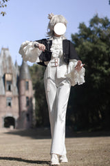 White [Day and Night Song] Long Sleeves Ruffle Ouji Gothic Lolita Skirt Pants - Product - 14
