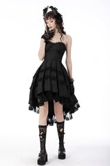 Black Sleeveless Lace-Up Women's Gothic Lace Multi-Layered High/Low Slip Wedding Graduation Dress - Product - 12
