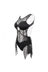 Back Lace Stitching Cross Strap Lace Up Gothic One Piece Swimsuit - Product - 13
