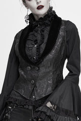 Black Velvet 3D Jacquard Low Collar Women's Gothic Waistcoat - Black - 1