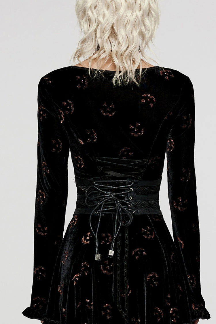 Black Print Leather Hollow Stitching Mesh Women's Gothic Corset - Product - 3