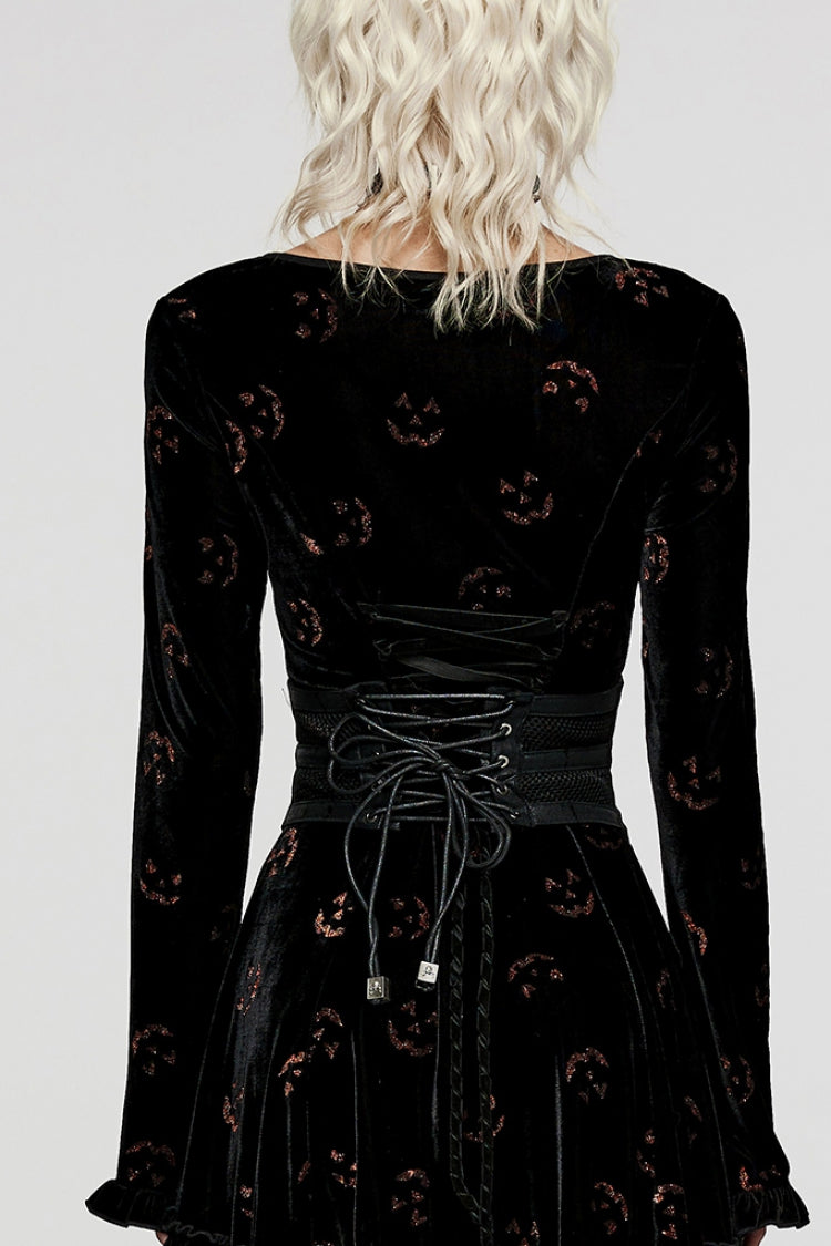 Black Print Leather Hollow Stitching Mesh Women's Gothic Corset - Product - 3