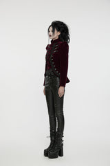Red Stand Collar Long Sleeves Women's Gothic Swallowtail Coat - Product - 2