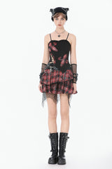 Black Strap Off Shoulder Asymmetric Side Lace-Up Eyelet Women's Punk Plaid Cross Bustier - Product - 6