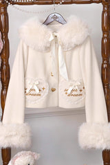 [Creamy Dream Whisper] Doll Collar Long Sleeves Bow Lace Short Sweet Lolita Coat 3 Colors - Product - 6