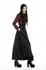Black High Waisted Women's Gothic Pleated Long Skirt - Product - 11