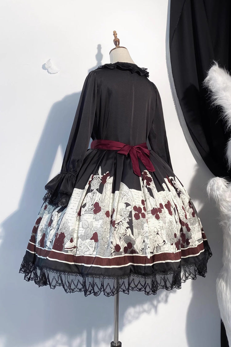 Black [Alice of the Asylum] Print Bowknot Lace Gothic Lolita Dress 2 Versions - Product - 17