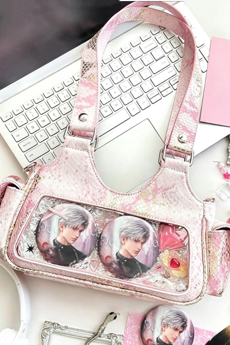 Y2K Bow Snake Print Sweet Lolita Hobo Crossbody & Shoulder Ita Bag 3 Colors - Pink - 1