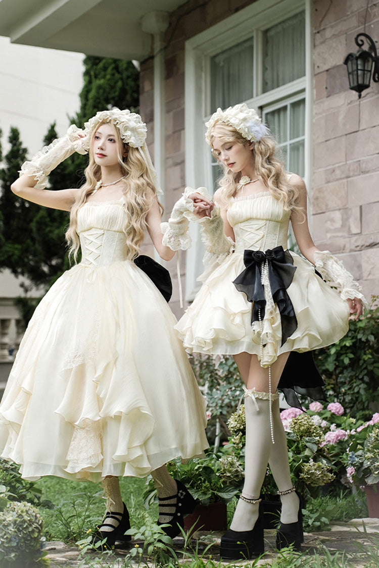 Ivory [Moonlight Variations] Sleeveless Ruffle Lace-Up Sweet Lolita Jsk Short Dress - Product - 13