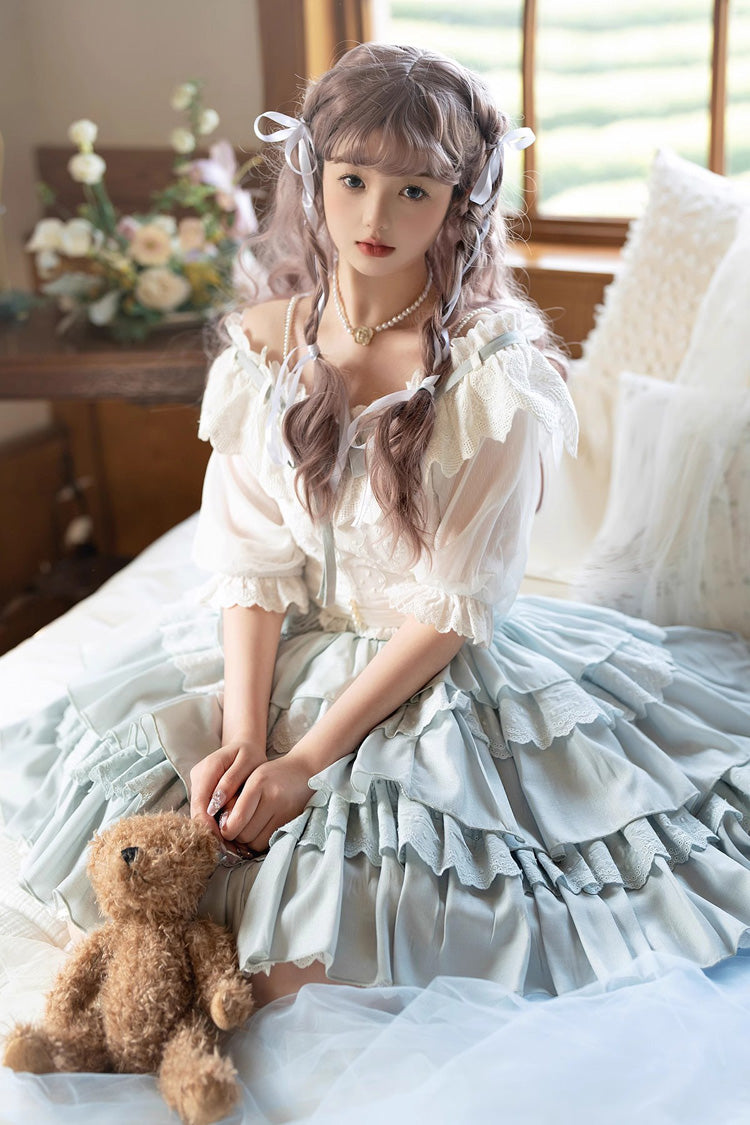 Light Blue Rose Multi-layer Ruffle Princess Sweet Lolita Skirt - Product - 8