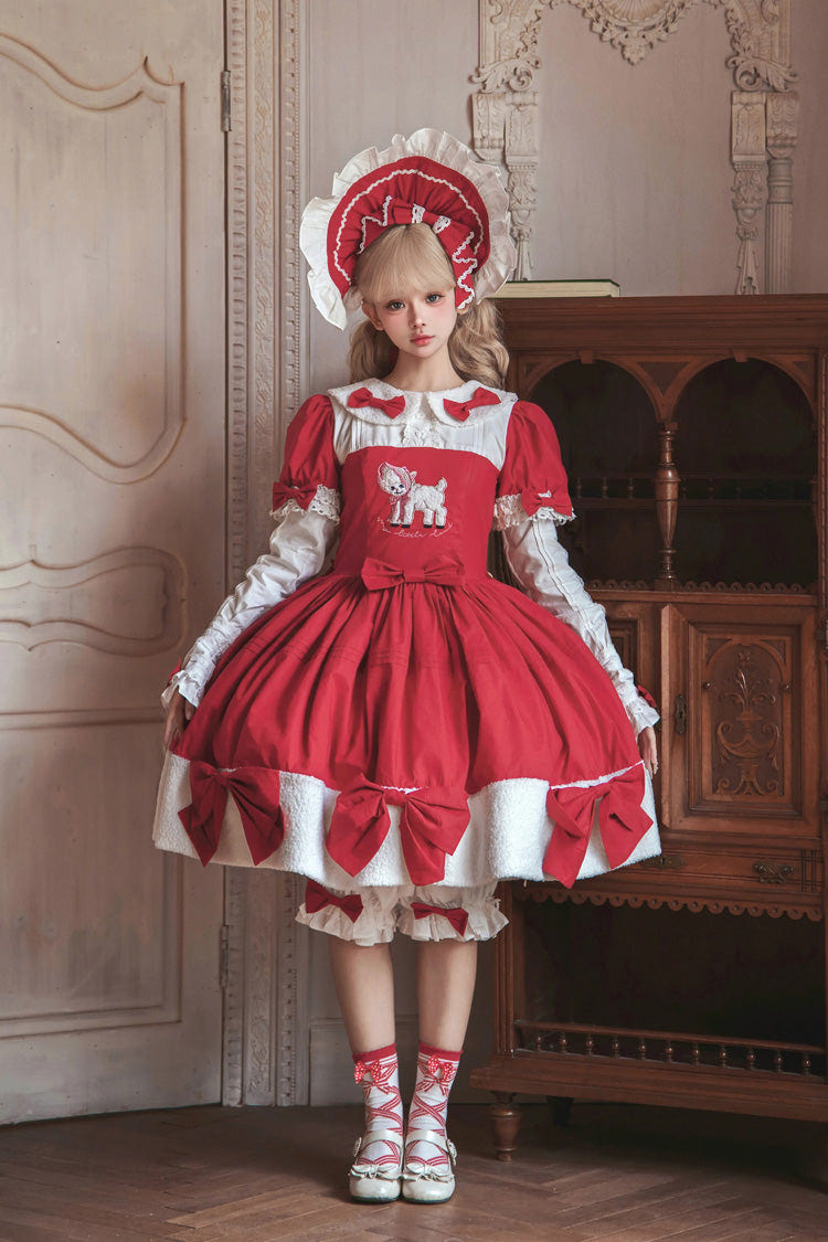Red [Shepherd Girl’s Poem] Doll Collar Short Sleeves Ruffled Bow Sweet Lolita Dress - Product - 5