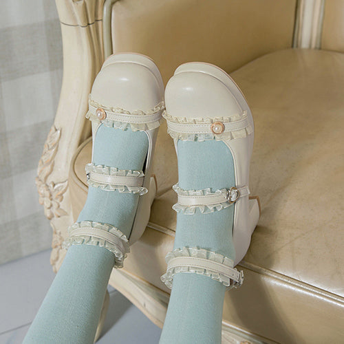 Frill Lace Simplicity Elegant Thick Heel Classic Lolita Shoes - Product - 10