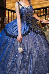 Blue [Galaxy of Fallen Tears] Sleeveless Glitter Series Ruffled Bow Asymmetric Sweet Lolita Jsk Dress - Product - 8