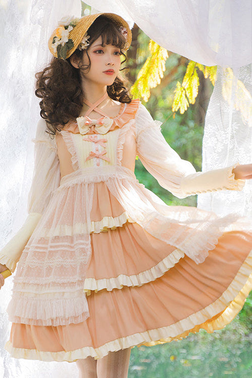 Round Collar Long Sleeve High Waist Multi-Layer Ruffled Sweet Lolita OP Dress - Product - 2