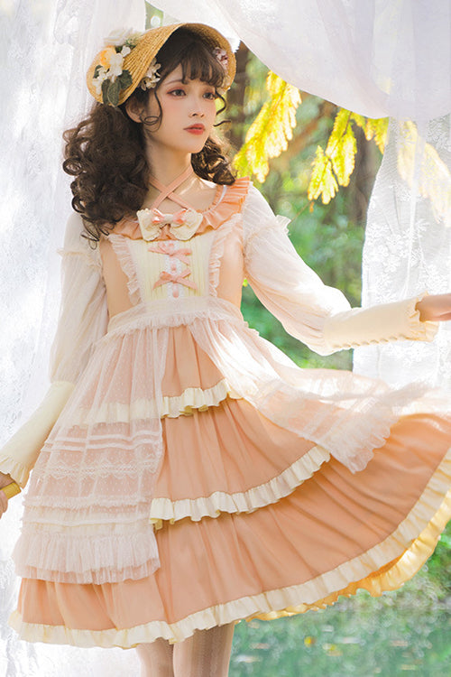 Round Collar Long Sleeve High Waist Multi-Layer Ruffled Sweet Lolita OP Dress - Product - 2