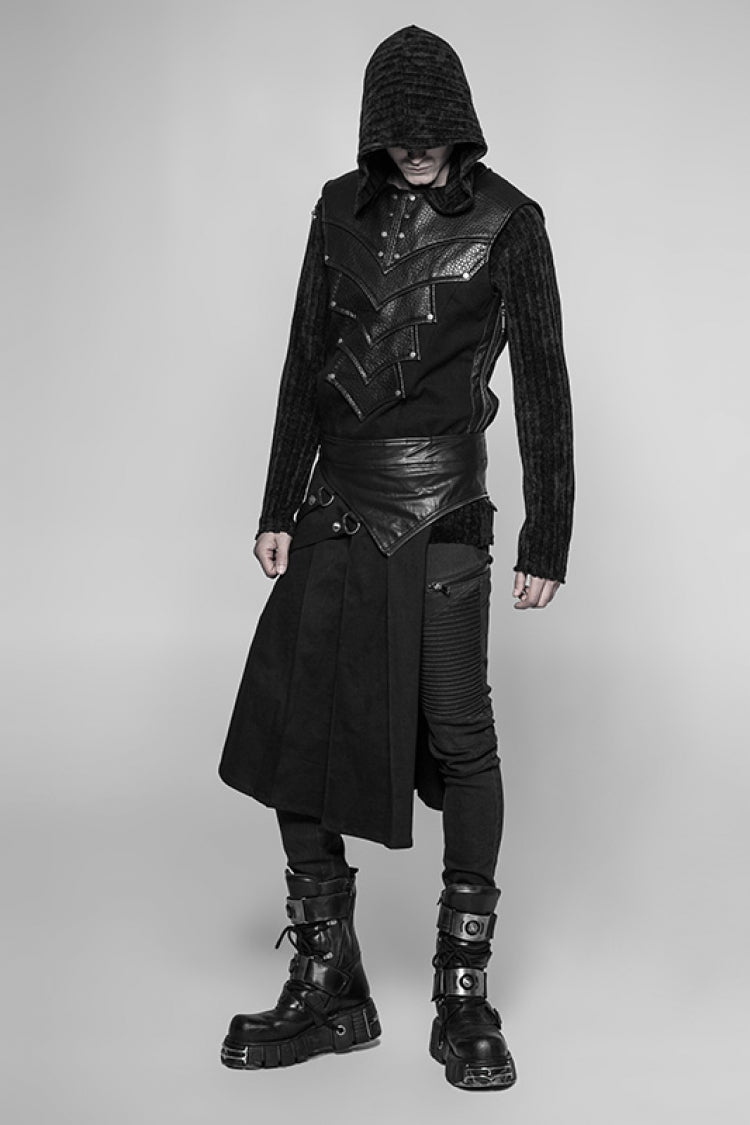 Black Ruffle Irregular Men's Classic Punk Vintage Kilt Skirt - Product - 4