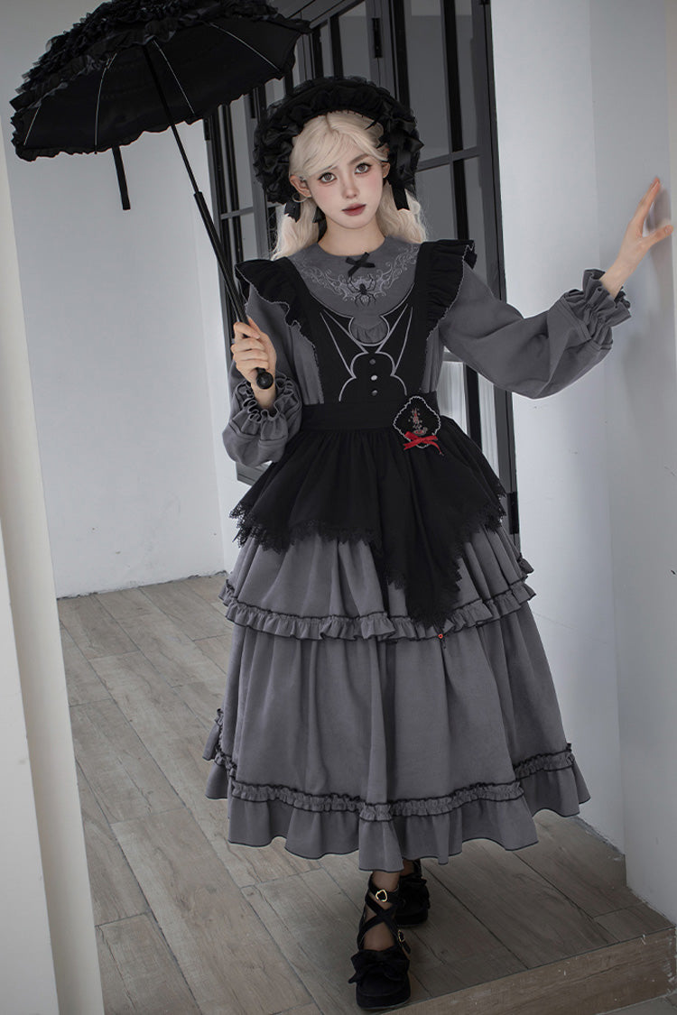 [Castle Night] Long Sleeves Ruffle Embroidery Gothic Lolita Dress 2 Colors - Product - 15