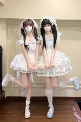 Love Song Multi-Layered Ruffle Hanayome Bowknot Lace Sweet Princess Lolita Jsk Dress 3 Colors - Blue/White - 1