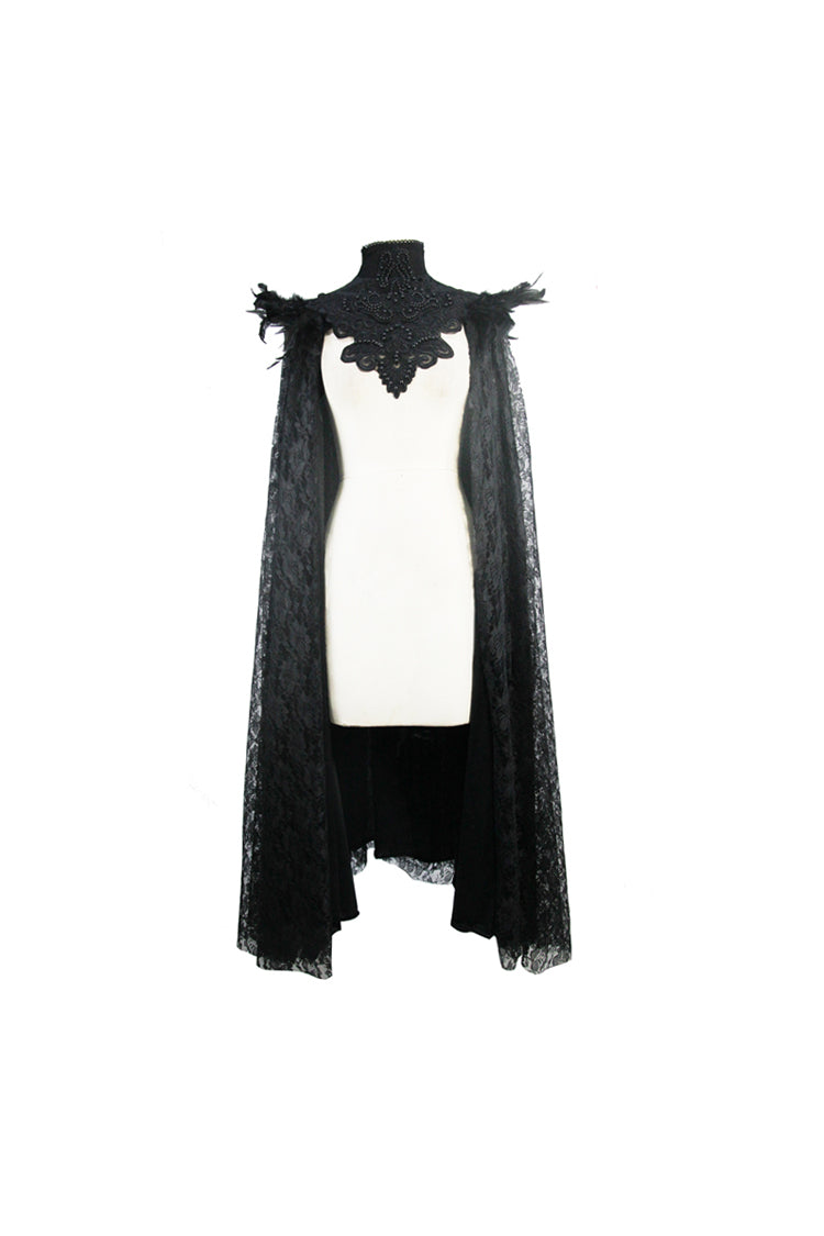 Black Palace Style Lace Long Women's Gothic Cloak - Product - 7