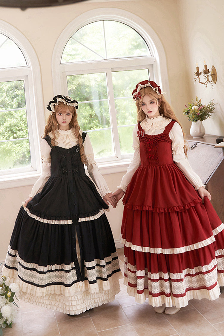 Black [Lily] Multi-Layered Ruffle Lace Classic Elegant Lolita Jsk Dress - Product - 4