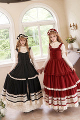 Red [Lily] Multi-Layered Ruffle Lace Classic Elegant Lolita Jsk Dress - Product - 5