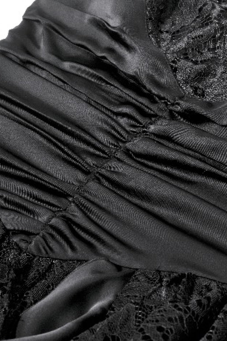 Black Sleeveless Multi-Layered Lace Ruched Women's Gothic Slip Maxi Dress Wedding Dress - Product - 15