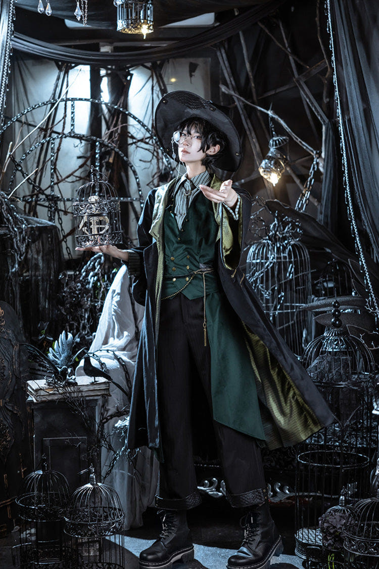 Black Single-breasted Slim Ouji Prince Handsome Magic Wizard Lolita Robe Coat - Black - 1